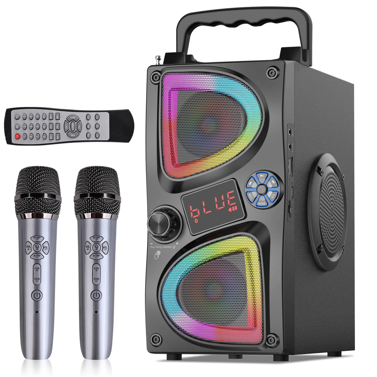 Altavoz Bluetooth Portátil con Subwoofer, 60W Pico, Potente Boombox Grande, Sonido Estéreo Inalámbrico, EQ, Control Remoto, Luces LED, Ideal para Fiestas, Exteriores, Regalos de Cumpleaños Vacaciones
