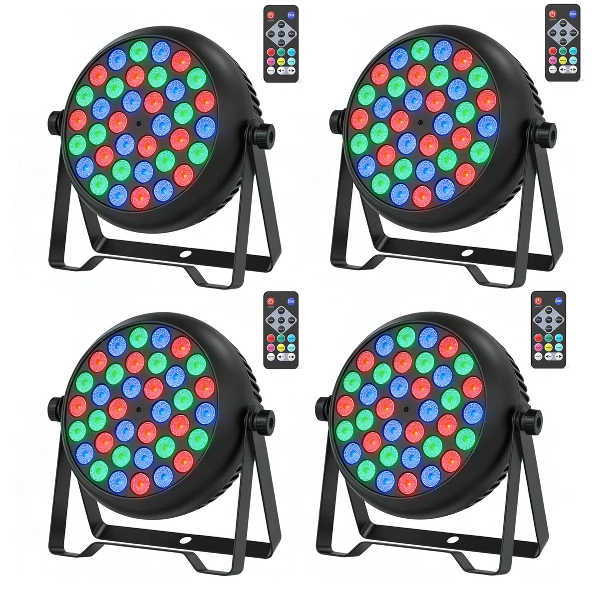 4PCS RGB Focos Par LED, 36W Luz de Escenario con Control Remoto y 4 Modos de Control, Luces Discoteca para DJ Bar Boda Espectáculo Conciertos Fiesta Navidad Halloween