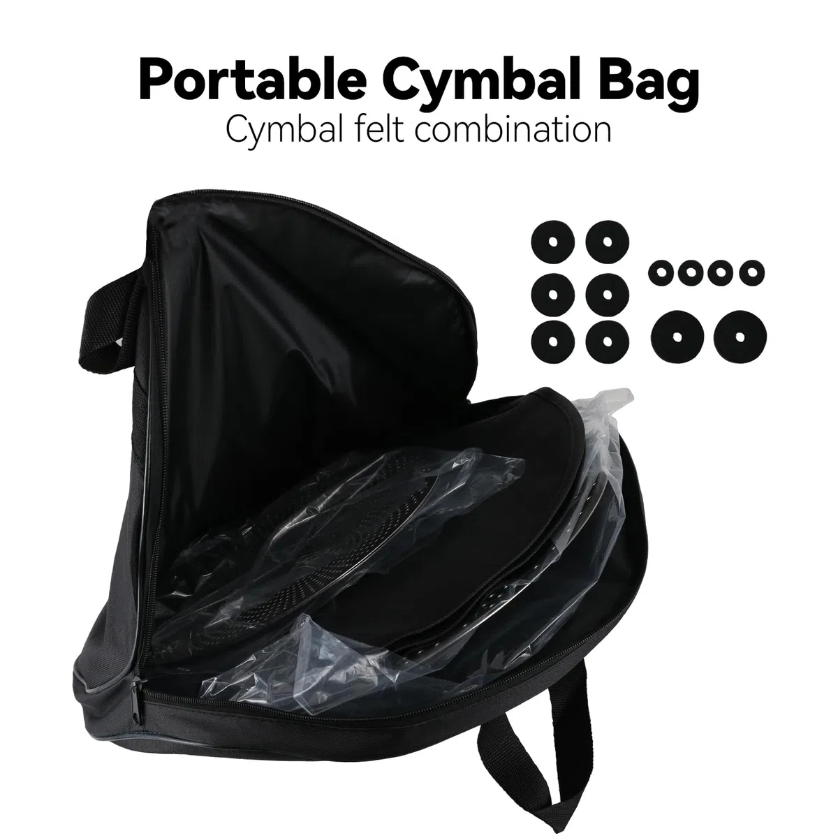 EASTROCK Paquete de Platillos de Bajo Volumen, Juego de 5 Piezas, Sombrero Alto de 14 Pulgadas + Choques de 16 y 18 Pulgadas + Paseo de 20 Pulgadas con Bolsa de Platillos y Fieltros （Plateado）