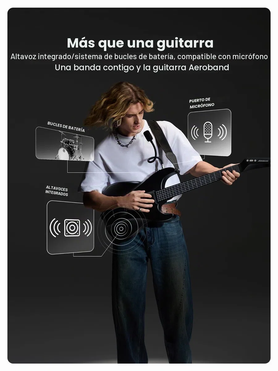AeroBand AG01 - Guitarra eléctrica sin cuerdas, 9 tonos integrados, MIDI, mástil desmontable