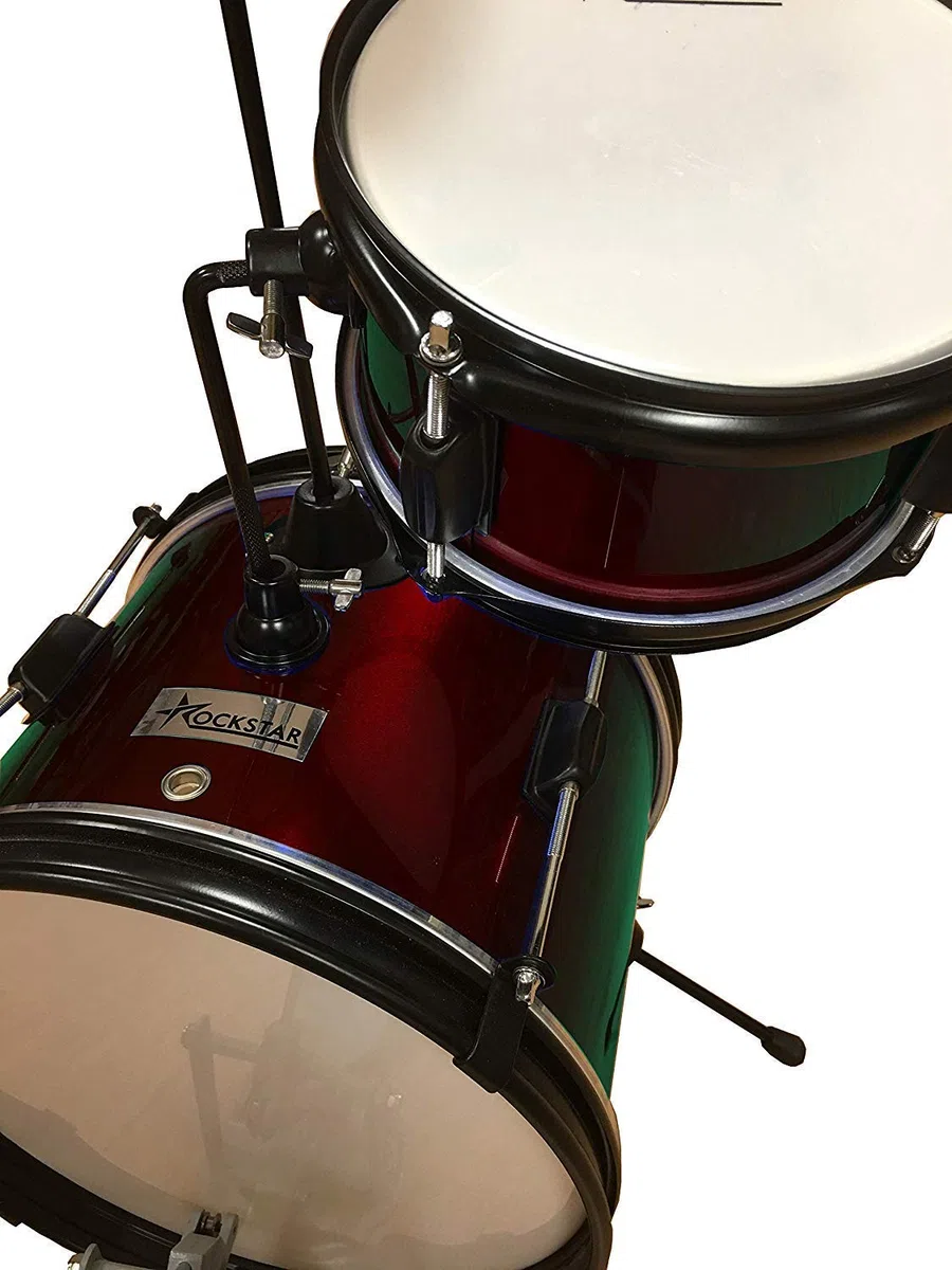 ROCKSTAR - Batería Infantil Fabricada de Madera 1044WR Instrumento Musical Asiento Pedal de Bombo y Baquetas