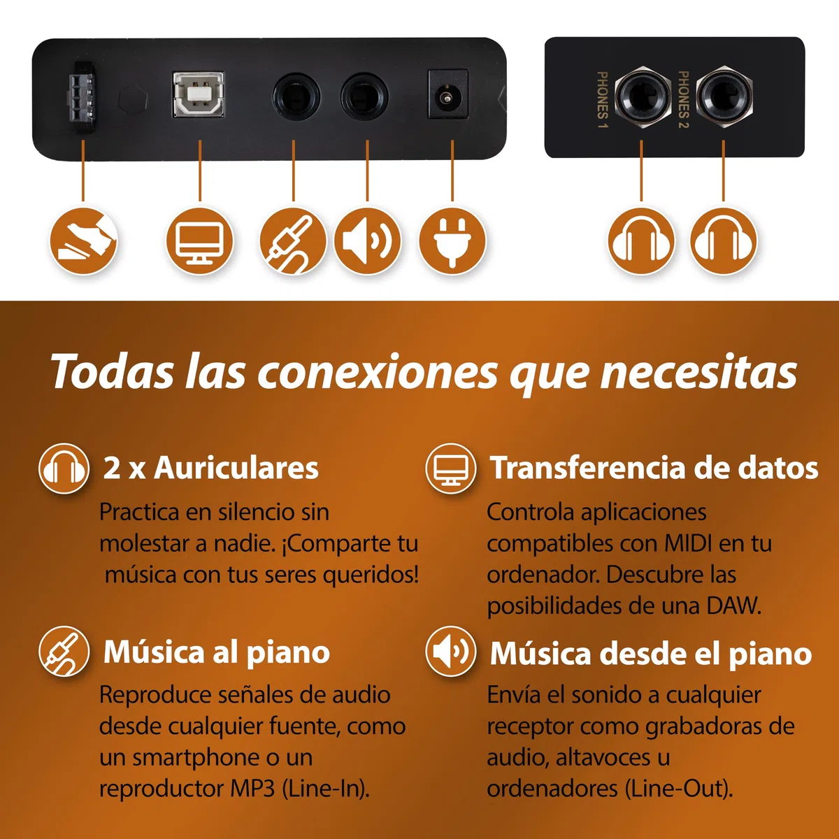 Classic Cantabile DP-50 Piano digital 88 teclas con mecanica martillo - Teclado electronico USB, 32 polifonía y funcion Twin-Piano - Organo musical para ninos - Set con banqueta y auriculares - Negro