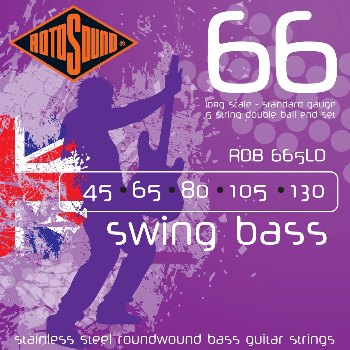 Rotosound Cuerdas para bajo eléctrico SWING DOUBLE BALL END 5-Cuerdas RDB665LD DOUBLE BALL Standard 45-130