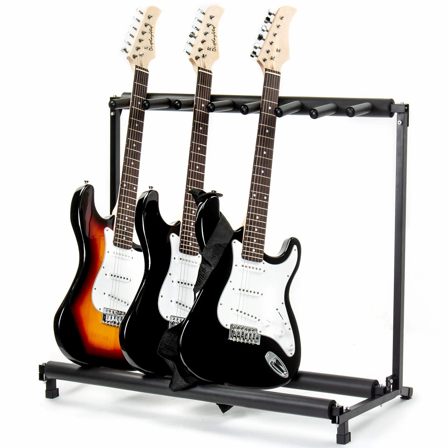 Display4top 7 vías Guitarra del Estante del Soporte - Soporte de guitarra portátil negro. Funda para acústica clásica, eléctrica, bajo