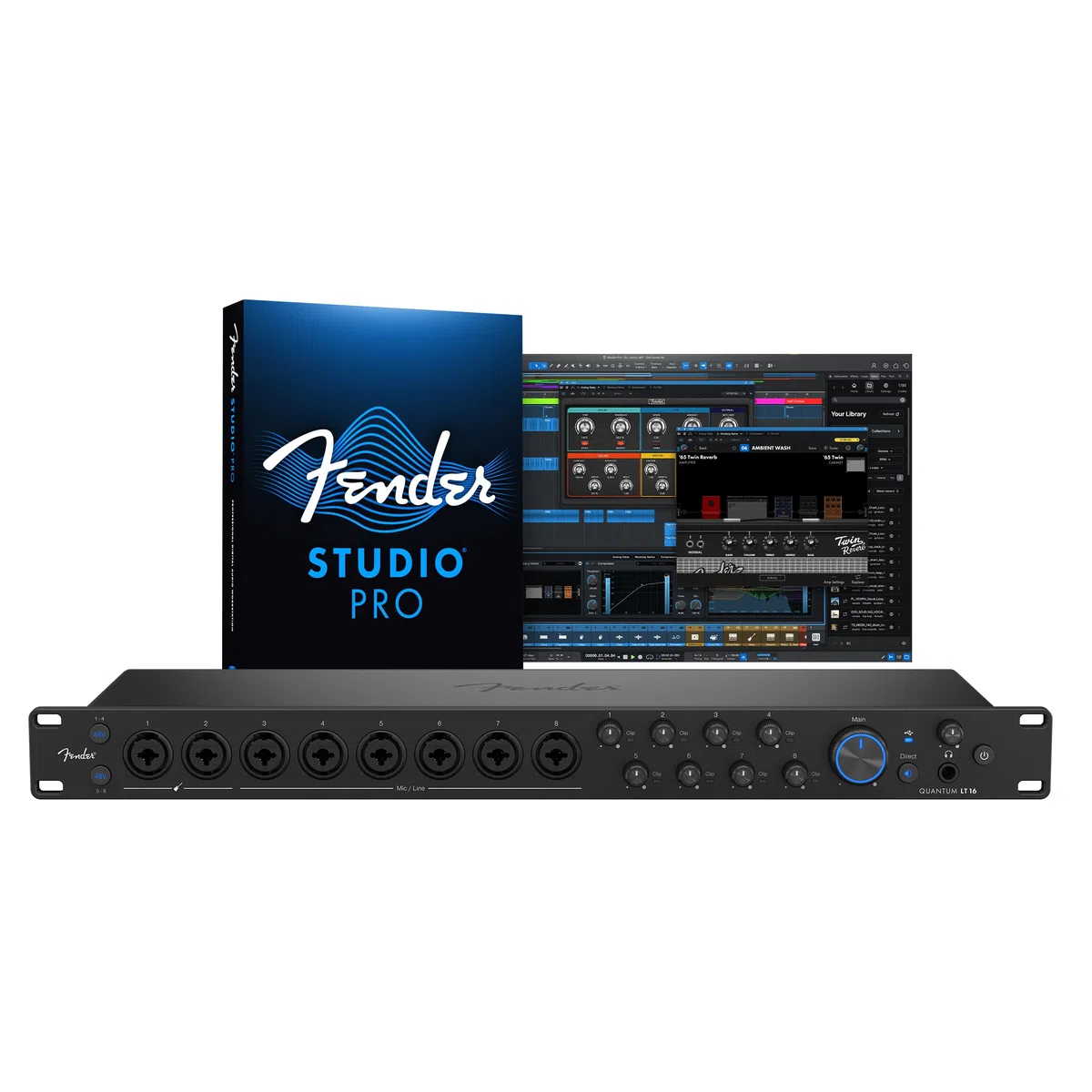 Fender Quantum LT 16 | Interfaz de audio USB-C de 16 entradas y 8 salidas para producción musical, ocho previos de micrófono MAX-HD, 14 entradas de línea, salidas balanceadas, Mac y PC