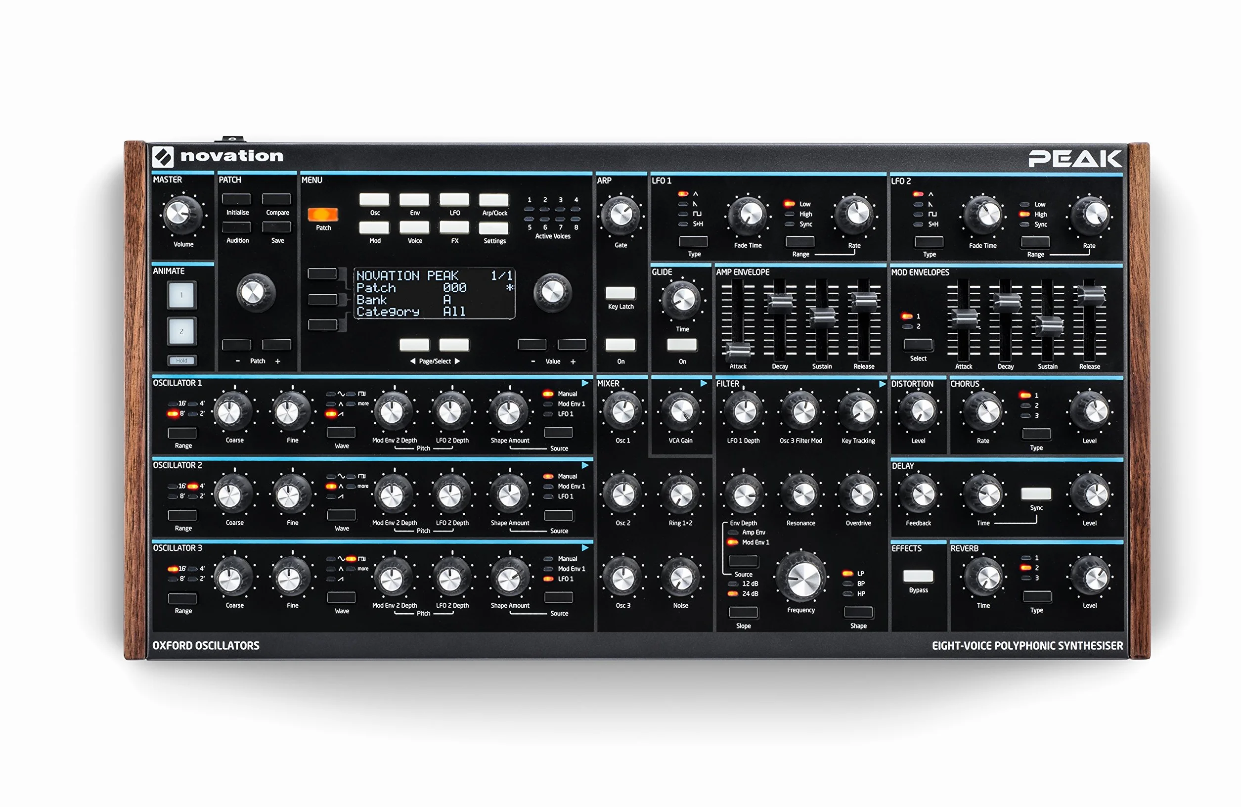 Novation Peak Sintetizador de escritorio polifónico de ocho voces.