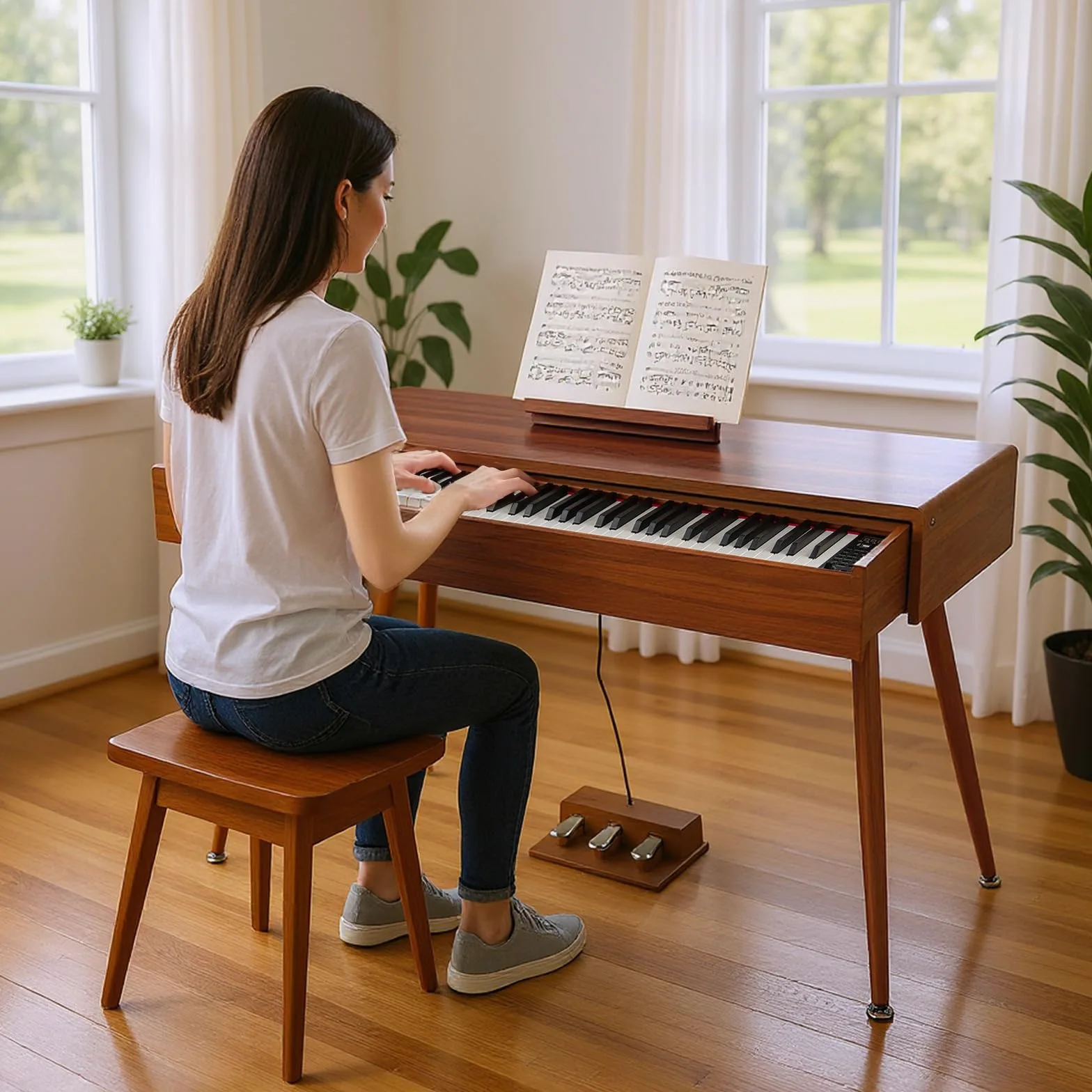COSTWAY Piano Digital de 88 Teclas Contrapesadas con Acción de Martillo, Piano Eléctrico de Tamaño Completo con Cajón Extraíble, Función de Grabar y Reproducir, Triple Pedal y Doble Altavoces