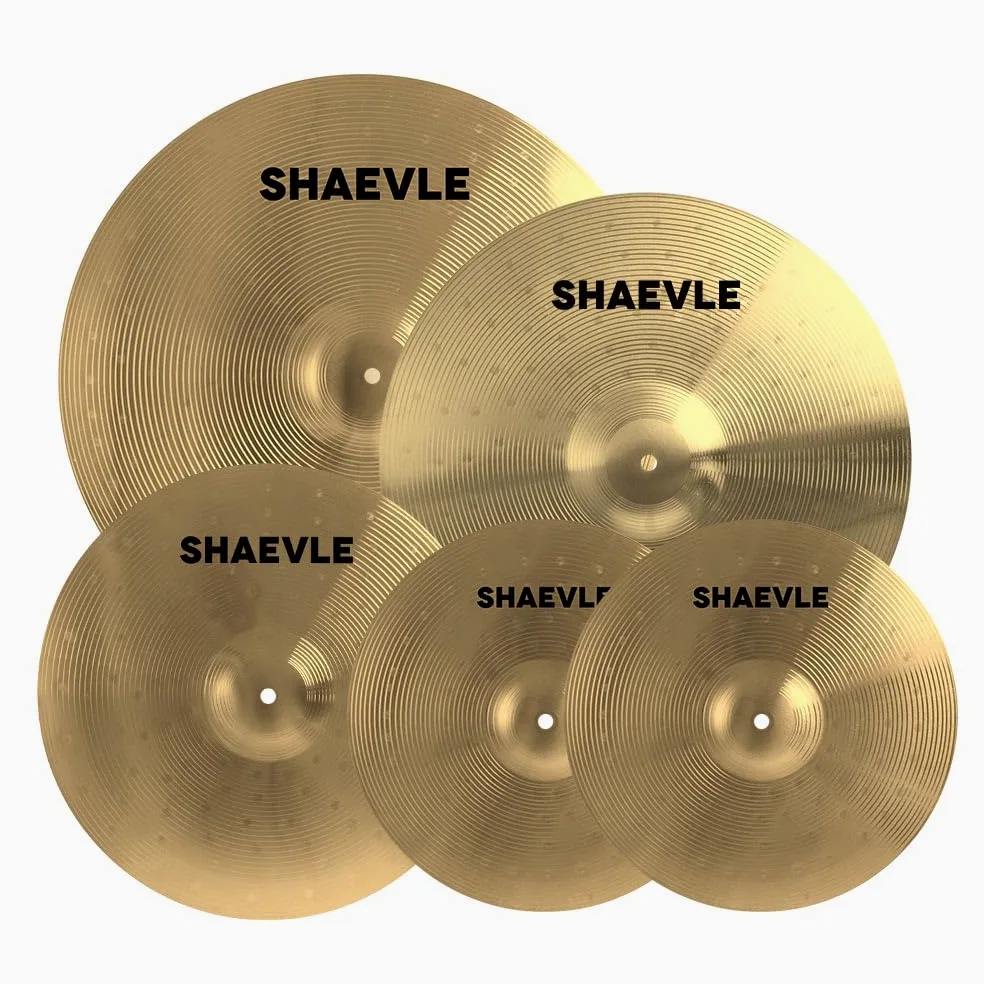 Paquete de platillos de aleación para batería 5 piezas, incluye platillos de 14", 16", 18" y 20", dorados