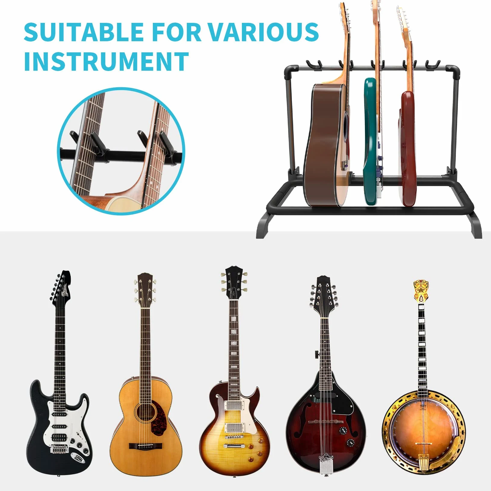 GUITTO Soporte Plegable Universal para Guitarras, Bajo y Guitarra Acústica - 5 Soportes GGS-07