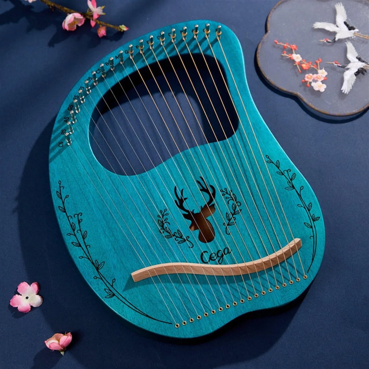 Arpa De Lira, 19, 21, 24, 32 Cuerdas Caoba Lyre Harp Portátil Profesional Instrumento De Cuerda Con Llave De Afinación, Cuerda De Repuesto, Púa Y Manual(19 strings)