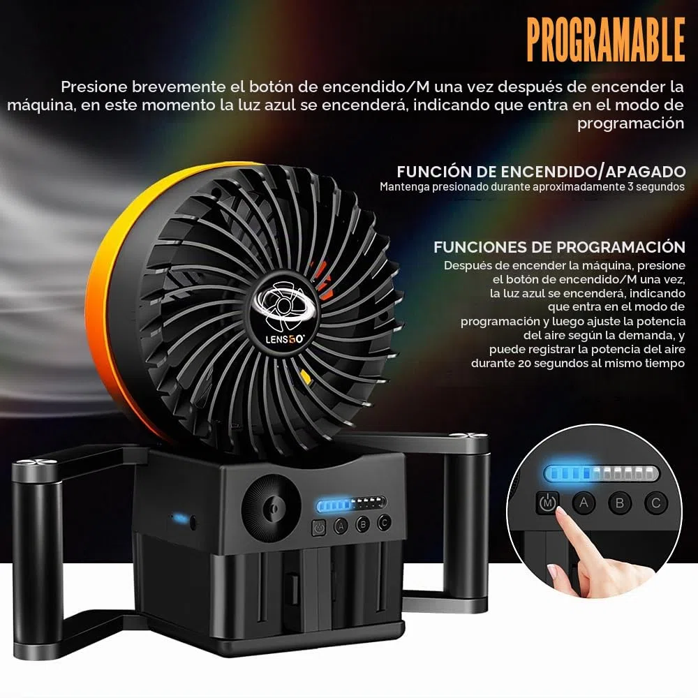 Ventilador portátil para fotografía, efecto de viento ajustable de 10 niveles para sesiones de retratos de moda, bodas y eventos al aire