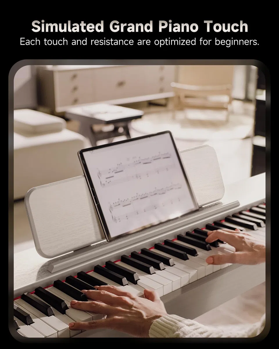 Donner OURA S100 88 Teclado Piano Ponderado con 3 Canciones Demo, 15 Tonos, Bluetooth Audio/MIDI, Piano Digital para Casa para Principiantes, Avanzados, Blanco