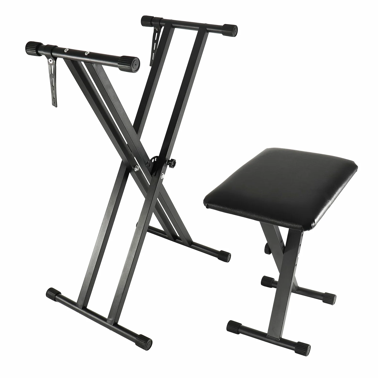 Juego de Soporte para Teclado en Forma de X y Taburete de Piano, Ajustable Alturas, Taburete Acolchado Ajustable en 4 Alturas, Plegable, Antideslizante, Ideal para Casa y Escenar
