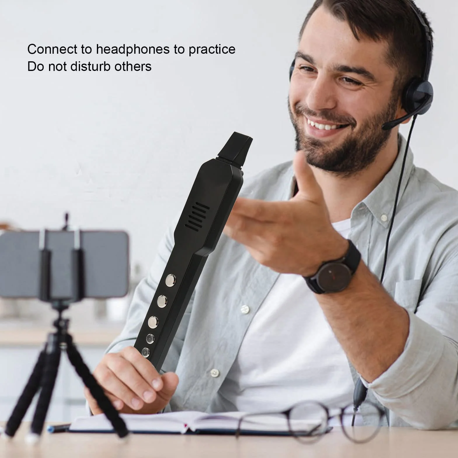 Mini Instrumento de Viento Digital,12 Acompañamientos Teclas Sensibles Al Tacto Negro 10 Tonos Boquilla Extraíble Instrumento de Viento Electrónico Recargable para Android(negro)