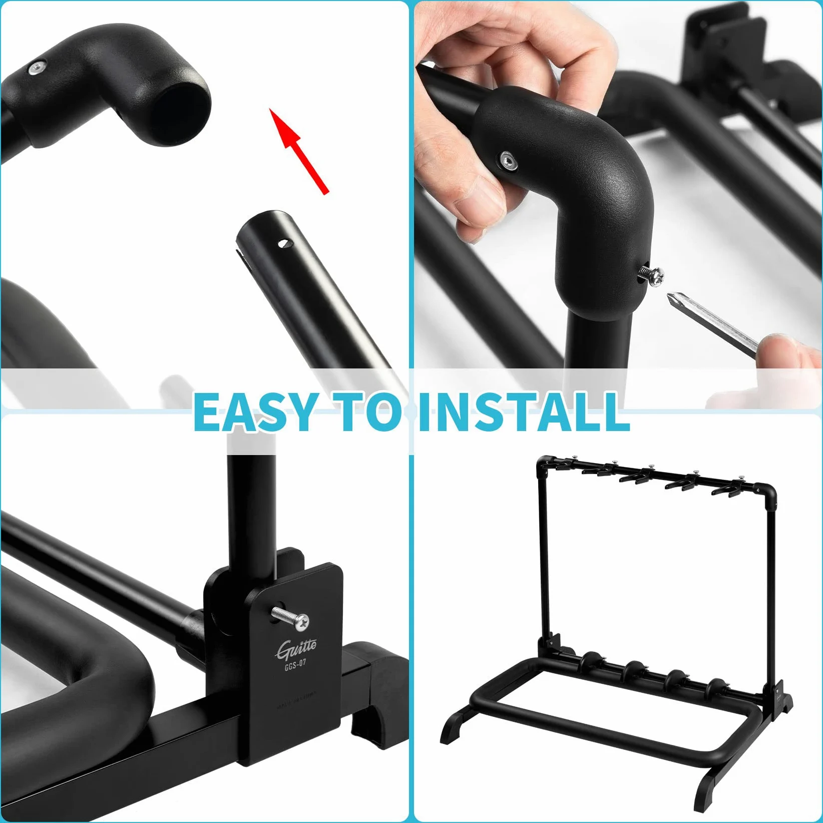 GUITTO Soporte Plegable Universal para Guitarras, Bajo y Guitarra Acústica - 5 Soportes GGS-07