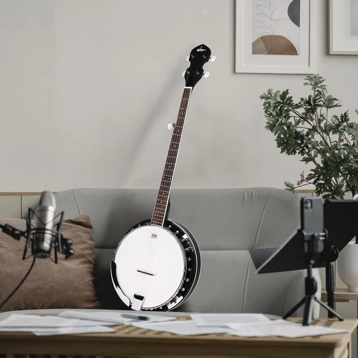ADM Kit de banjo de 5 cuerdas para principiantes con cabeza Remo, banjos de tamaño completo con parte trasera cerrada en 24 soportes con lecciones gratuitas y accesorios de inicio para adultos y