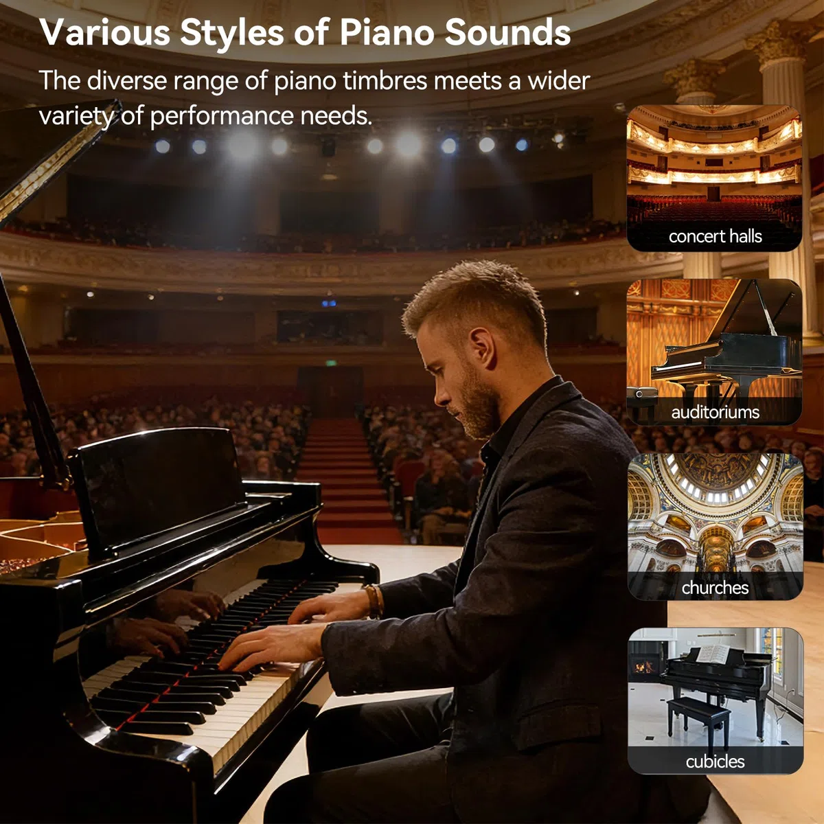TERENCE V70 Piano Eléctrico 88 Teclas Contrapesadas Piano Digital con 4 Altavoces 20W×2+5W×2 –Incluye Funda y Auriculares – Ideal para Exámenes y Estudio – Negro Brillante