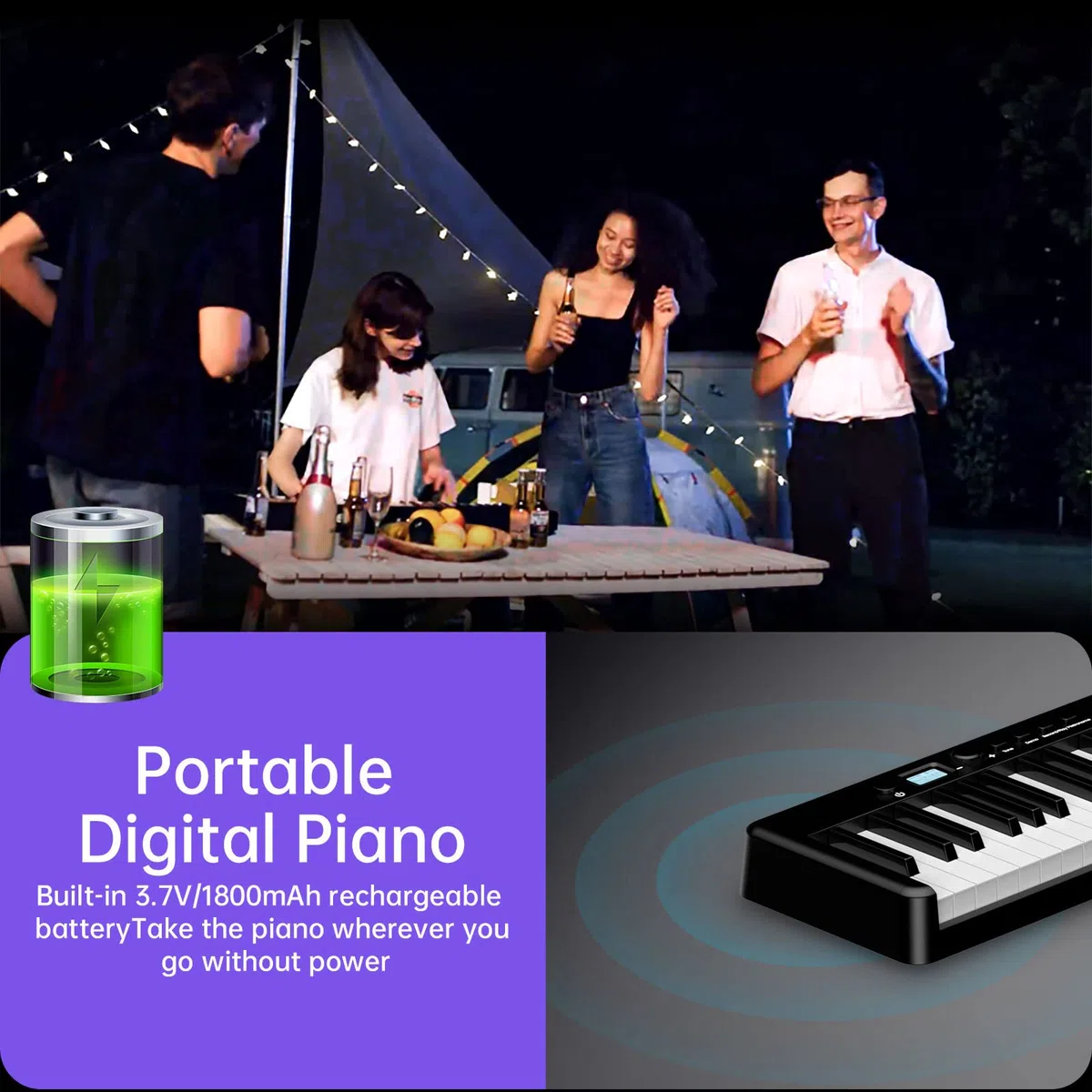 TERENCE Plegable Pianos digitales portátil con 88 teclas semi-ponderadas y batería de 1800mAh interfaz MIDI USB soporte para partituras bolsa adhesiva cable de audio auriculares pedal de sostenido