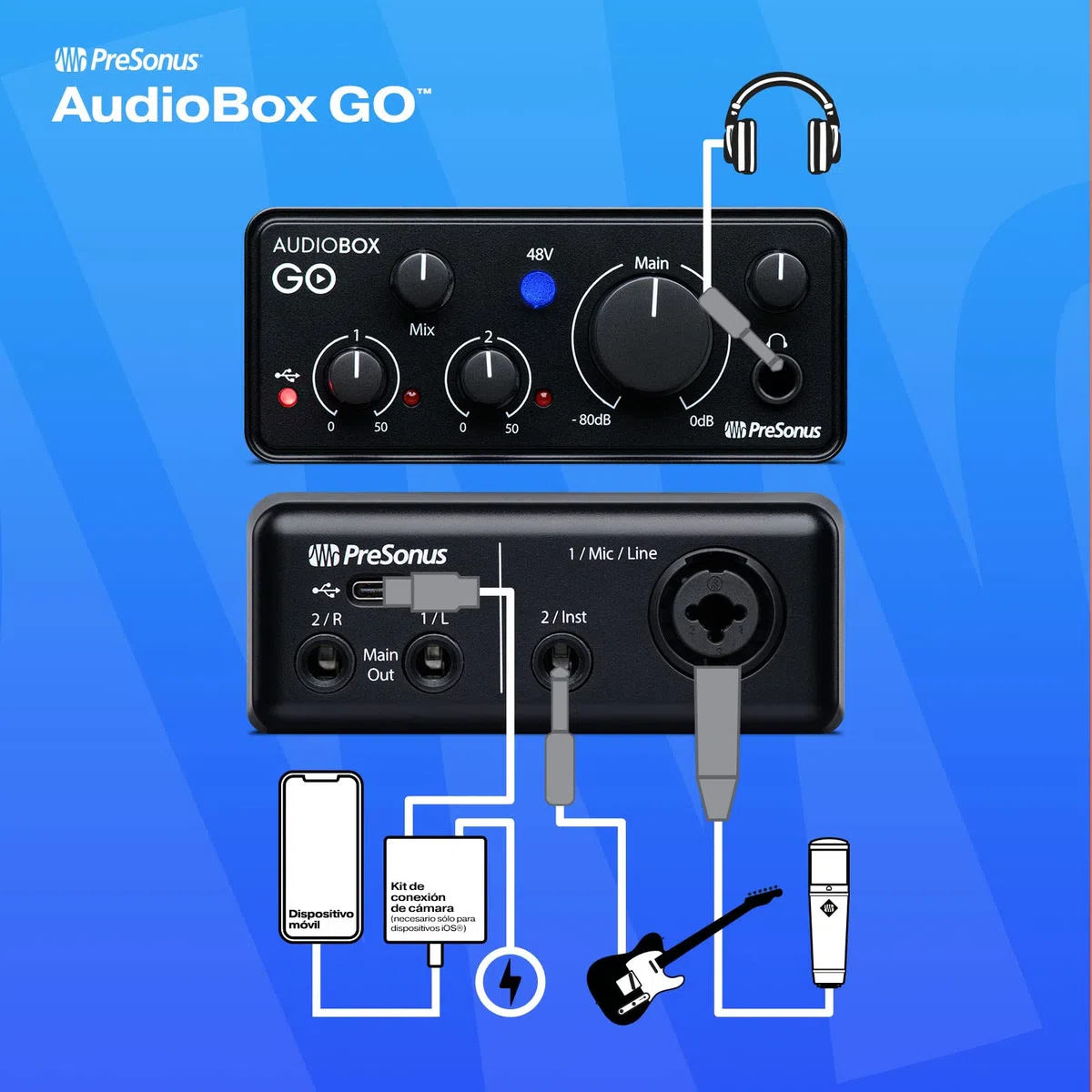 PreSonus AudioBox GO, Interfaz de Audio USB-C, Para Producción Musical con Software de Grabación Studio One, Tutoriales Musicales, Ejemplos de Sonido e Instrumentos Virtuales