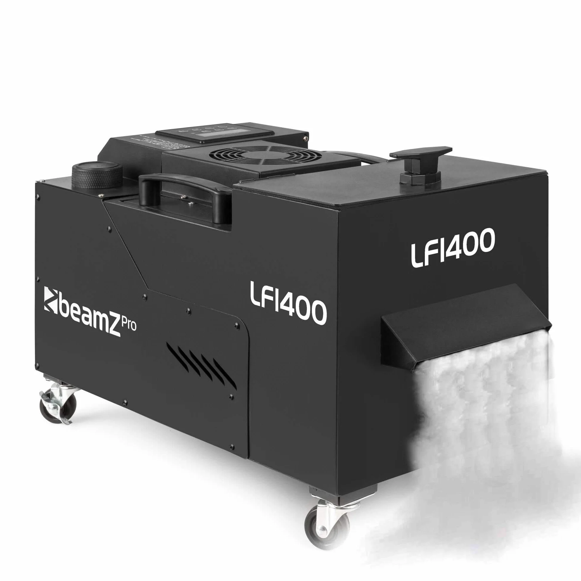 Beamz Professional LF1400 - Máquina de Humo bajo de 1400W sin CO₂ ni Hielo seco, Salida 200 m³/min, DMX, Pantalla Digital, depósito 3.8L, Mando Incluido, Niebla Continua Profesional