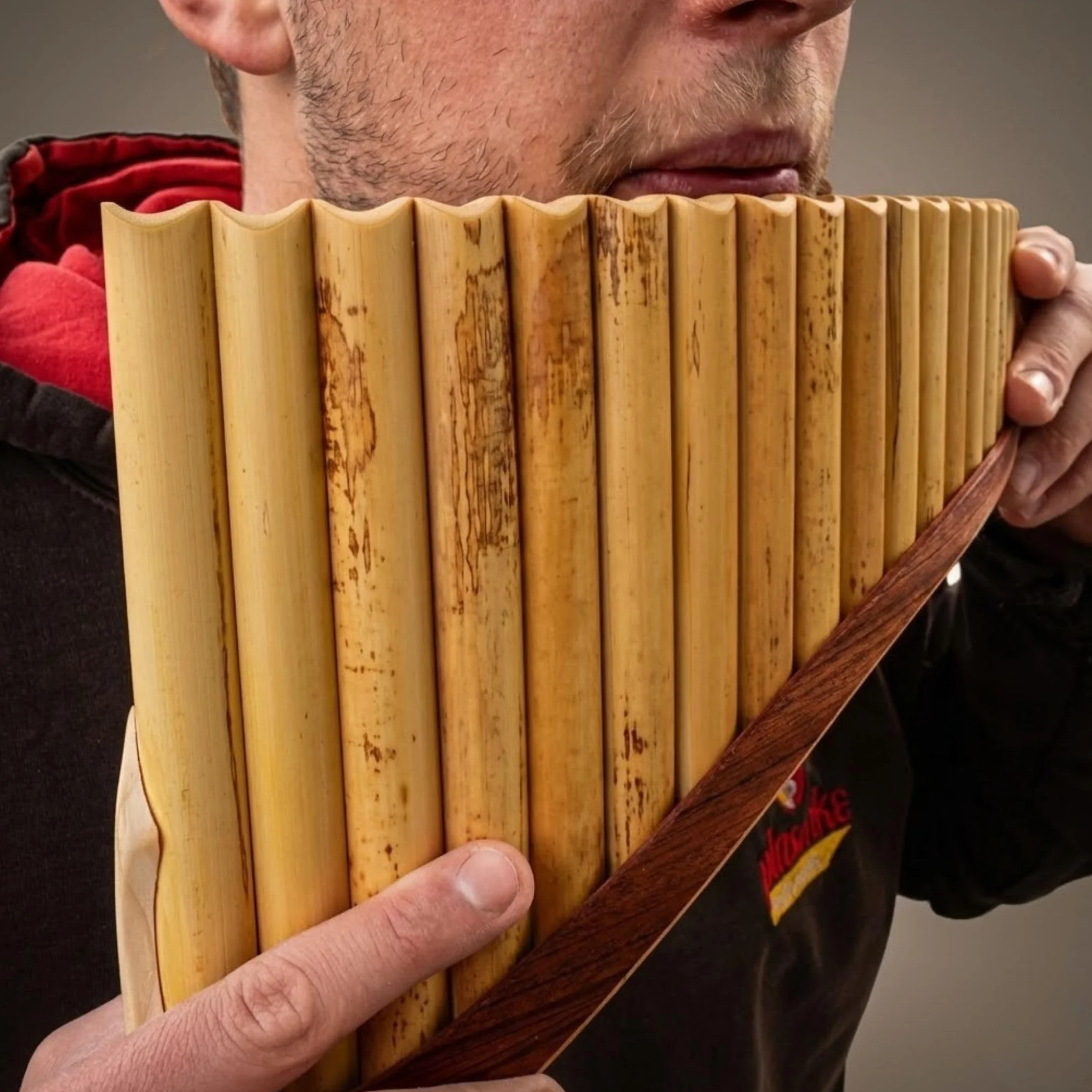 Plaschke Zampoña, Flauta de pan con cinturón de madera, hecha a mano con libro, made in Italy, 10 tubo