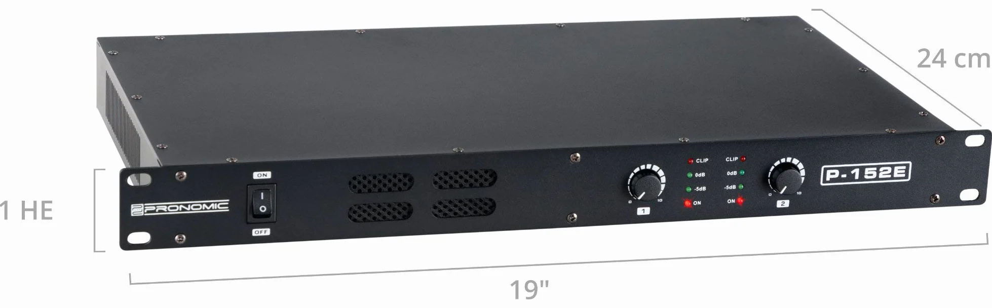 Pronomic P-152E MKII Etapa de Potencia - Etapa de Potencia de 2 Canales - Potencia RMS/4 Ohm: 2x 150 Vatios - Especialmente adecuada para uso como monitor o en estudio/HiFi - 1HE - Negro