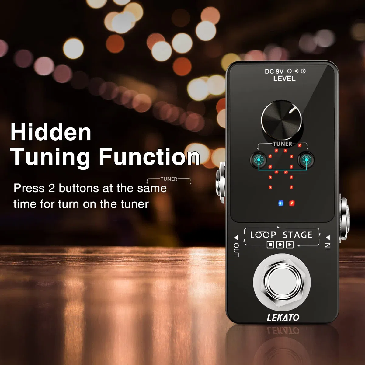 LEKATO Pedal de efecto Looper para guitarra, función de afinador de pedal de 9 bucles, con cable USB para guitarra eléctrica, bajo, guitarra