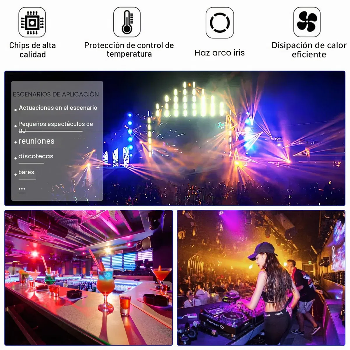 Luces de DJ de cabeza móvil de 4 brazos, luces de fiesta para interiores con control remoto de 120 W RGBW 4 en 1, luz LED DMX512 y luz de discoteca giratoria activada por sonido
