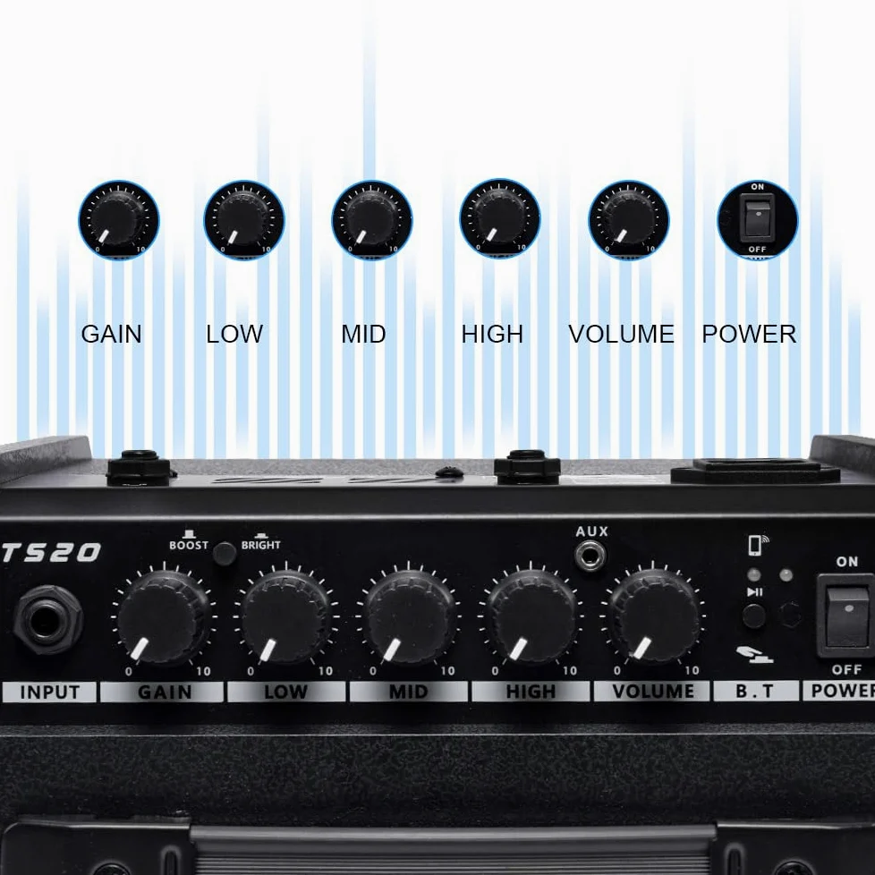 TS20 - Amplificador combinado de graves de 20 W, color negro, apto para bajo, altavoz de 6.5 pulgadas, circuito de sobremarcha, interruptor de contorno intermedio