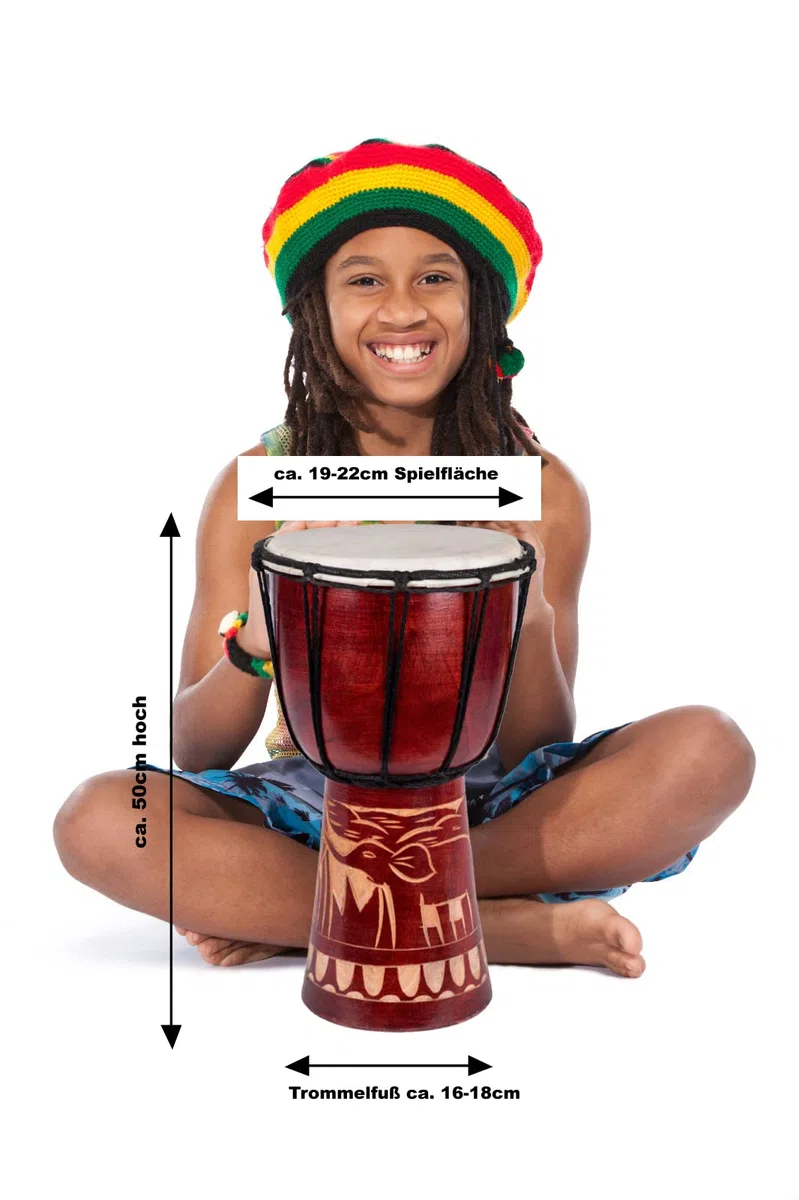Tambor Djembe grande de 50 cm, tambor Bongo, elefante, marrón, comercio justo, sonido superior