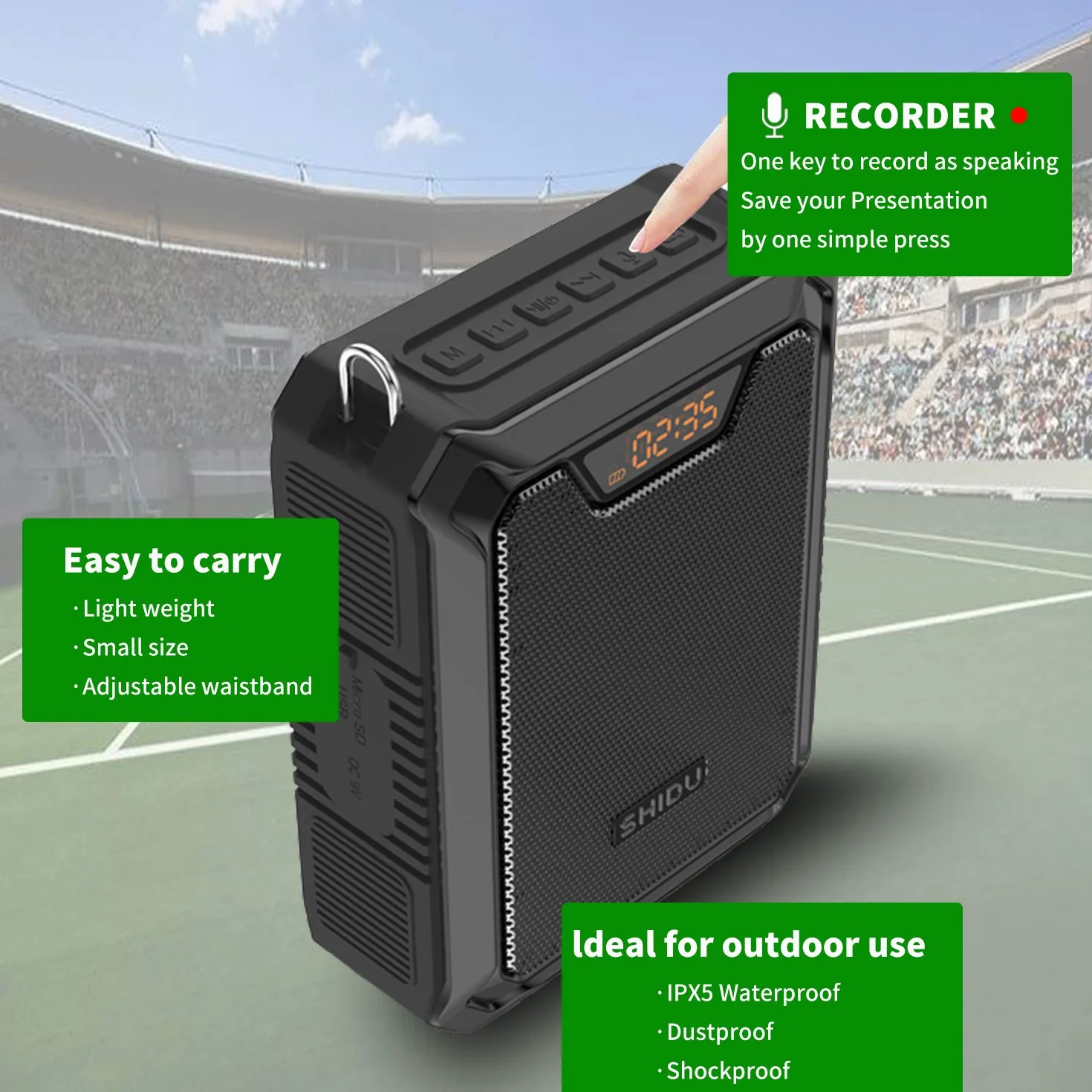 Amplificador de Voz, SHIDU 30W Altavoz de Voz Altavoz Bluetooth portátil con micrófono inalámbrico UHF y micrófono con Cable Auriculares IPX6 Sistema PA Recargable Impermeable para Profesores