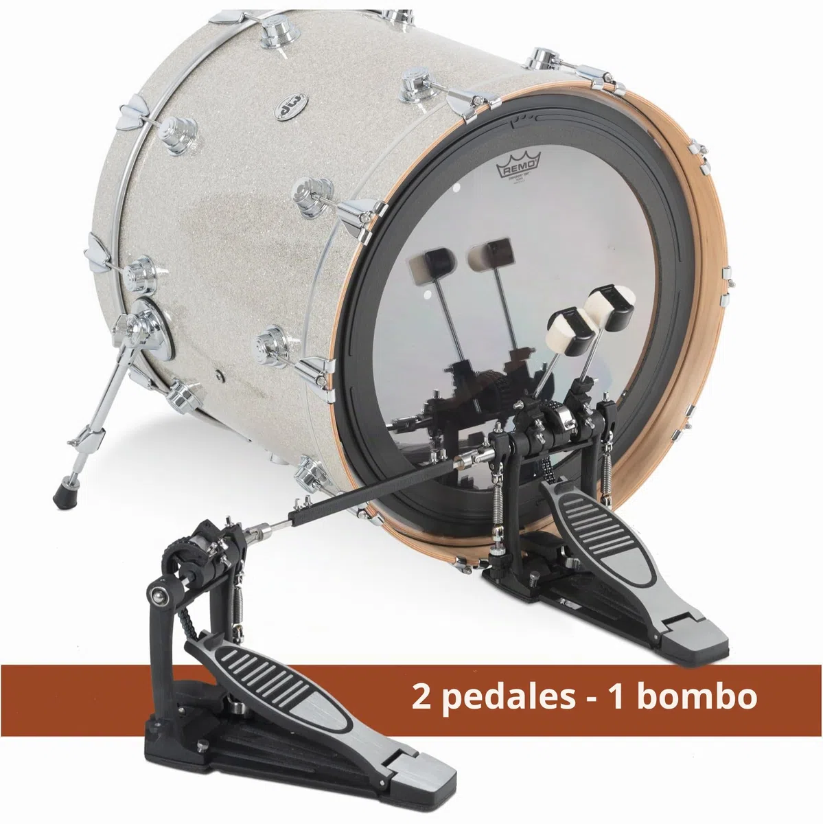 XDrum Pedal Pro Doble (2 Pedales, Doble Cadena, 4 Side Beater, Soporte adicional para beater izquierdo, ideal también para baterías con 2 bass drums)