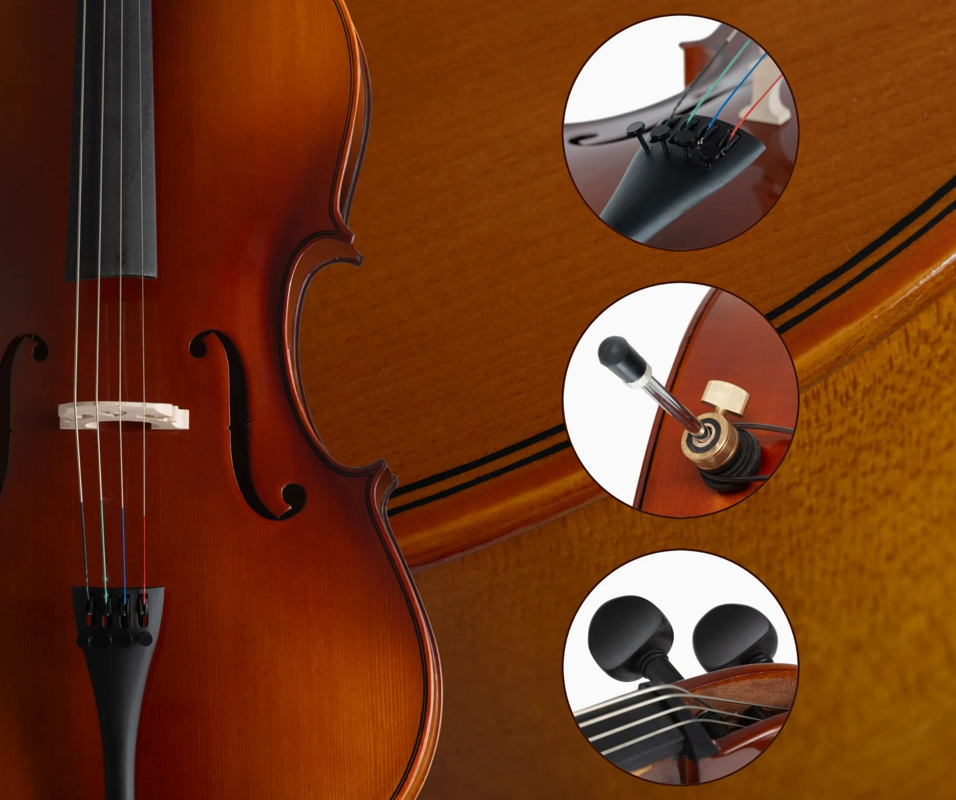 Classic Cantabile Student Violonchelo 3/4 - tapa de abeto laminado - fondo, aros, mástil y puente de arce - diapasón: tilo tintado - clavijas y cejuela de arce ennegrecido - incluye arco y funda