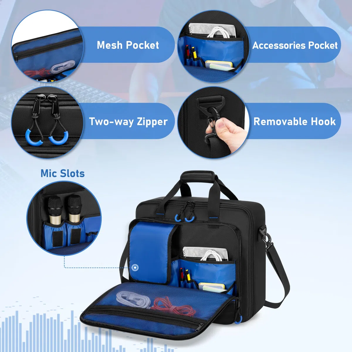 PGmoon Bolsa de Viaje para Mezclador Compatible con Mackie ProFX12v3/ProFX10v3. Estuche de Transporte para Mezclador de Audio con Múltiples Bolsillos para Micrófonos, Cables (Diseño Patentado)
