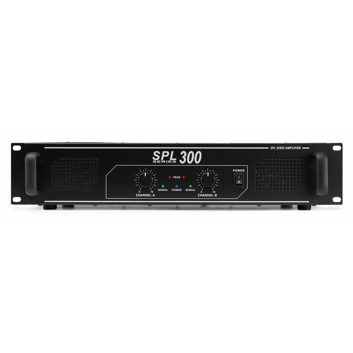 SkyTec SPL300 Amplificador de megafonía, etapa de potencia de 300 vatios, EQ de 3 bandas, entrada de 3 canales, RCA, AUX, ideal para pequeñas cabinas de DJ, discotecas, bares y restaurantes, negro