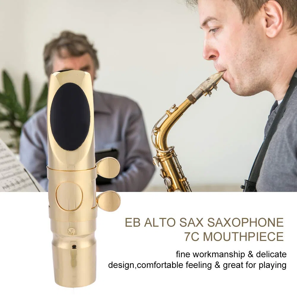 Boquilla de Saxofón 7C, Eb Alto Sax Saxofón Boquilla Metal con Cap Pads Instrumentos musicales Accesorio