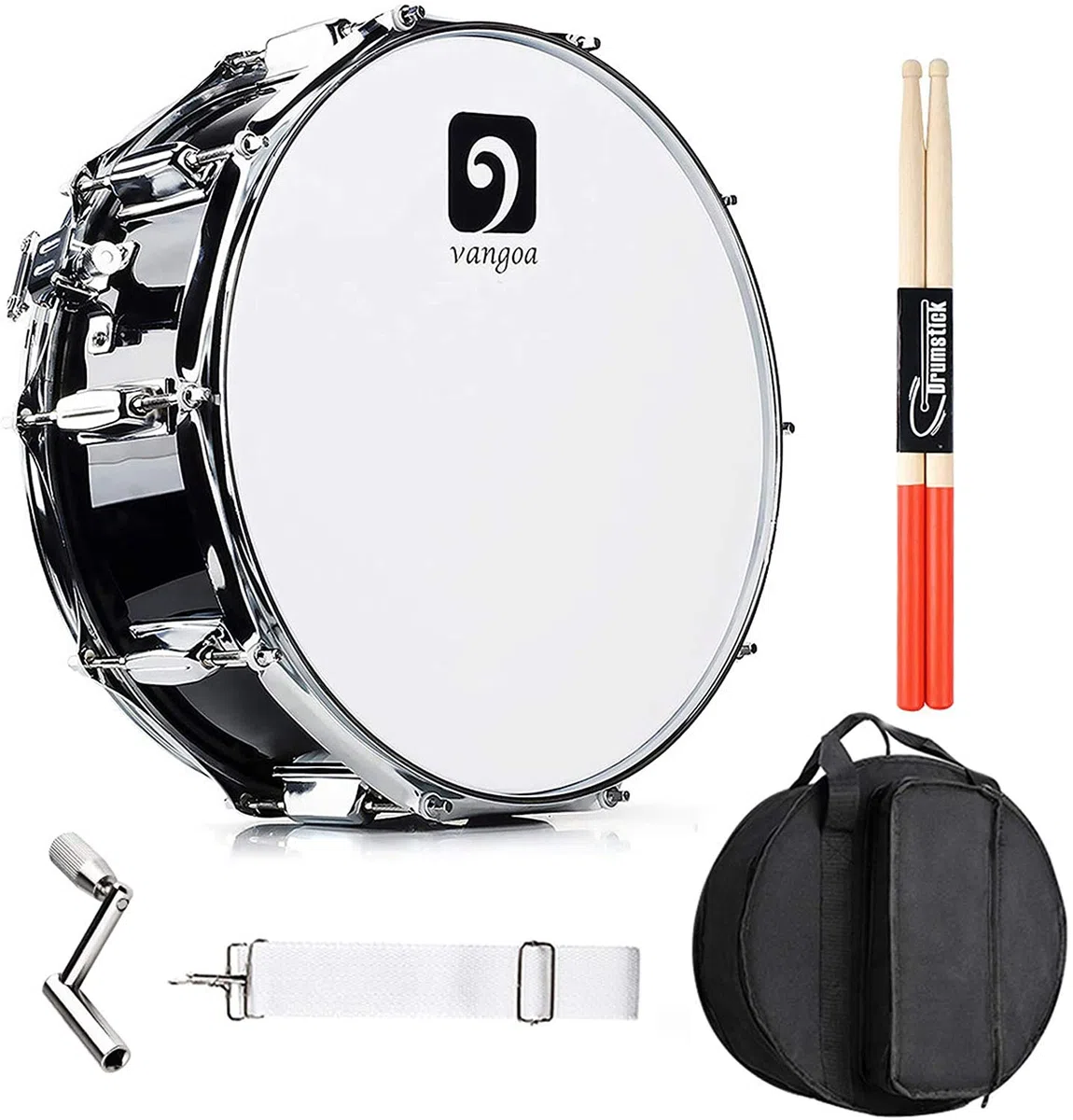 Vangoa Tambor de Caja Tarola Snare Drum 14 Pulgadas para Profesionales, Estudiantes y Principiantes Llave de Afinación, Baquetas y Almohadilla de Práctica Tambor Acústico de Madera