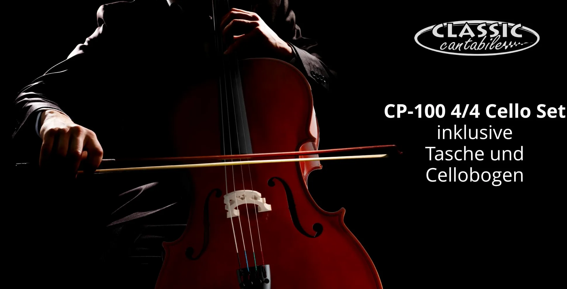 Classic Cantabile CP-100 Violonchelo 4/4 Set (Tapa: Picea, Fondo: Arce, Clavijas: Palisandro, Espiga ajustable en altura, barniz brillante, incluye arco y funda)