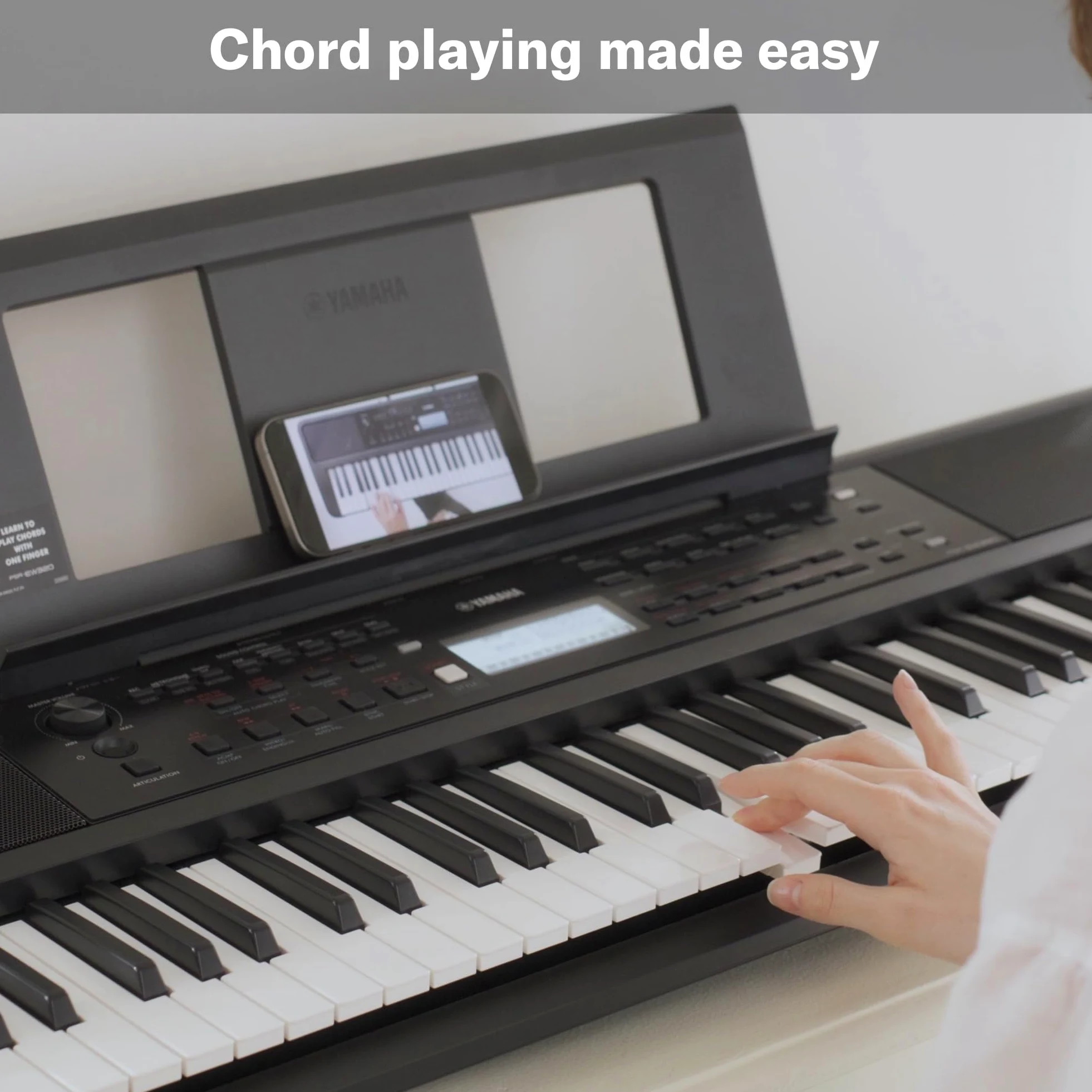 Yamaha PSR-EW320 Teclado portátil para principiantes, 650 voces de instrumentos auténticos y 76 teclas sensibles a la pulsación con polifonía de 48 notas, incluye 2 clases online