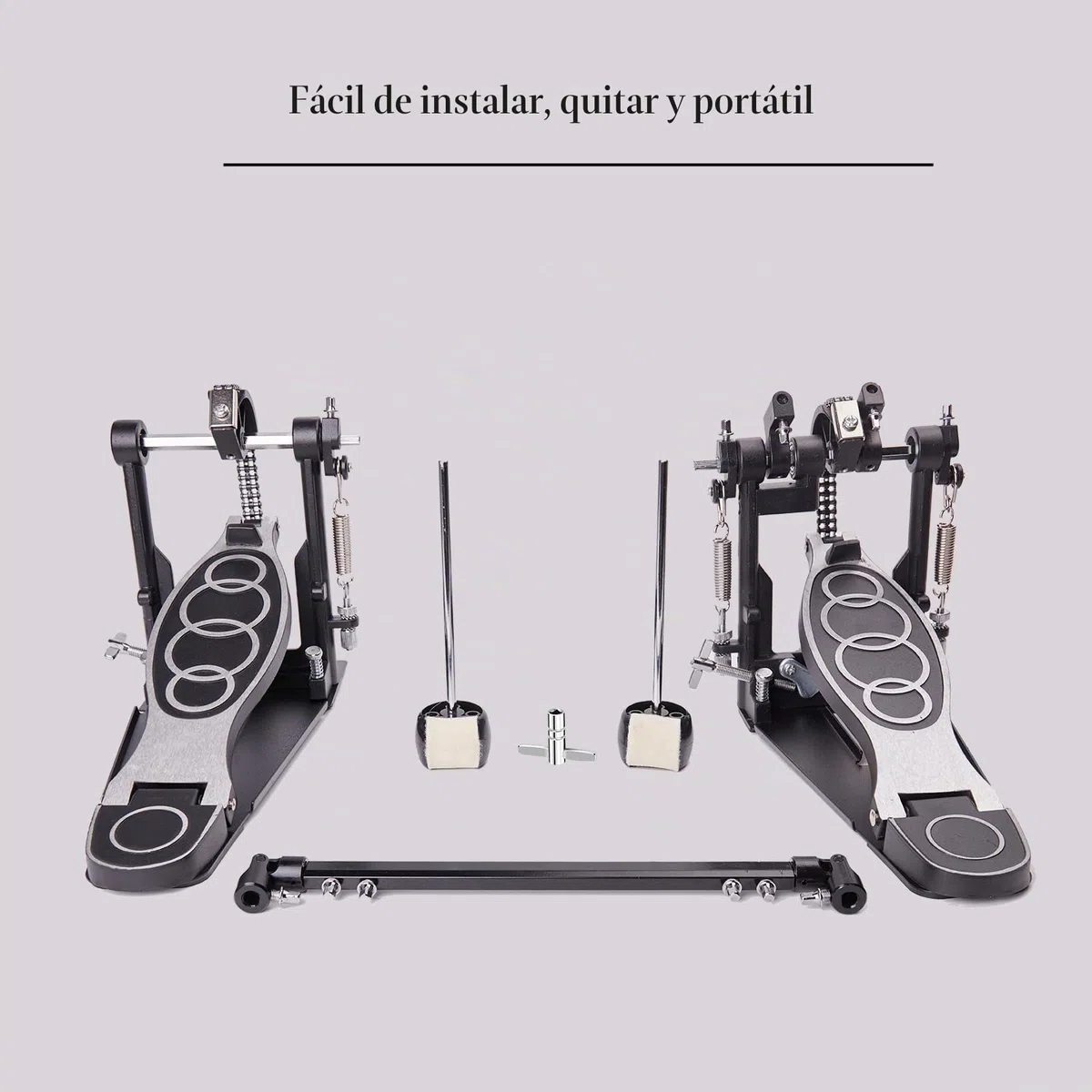 Doble pedal bombo，pedal de bombo doble con doble cadena, accesorios de percusión profesional (V-YQ09)