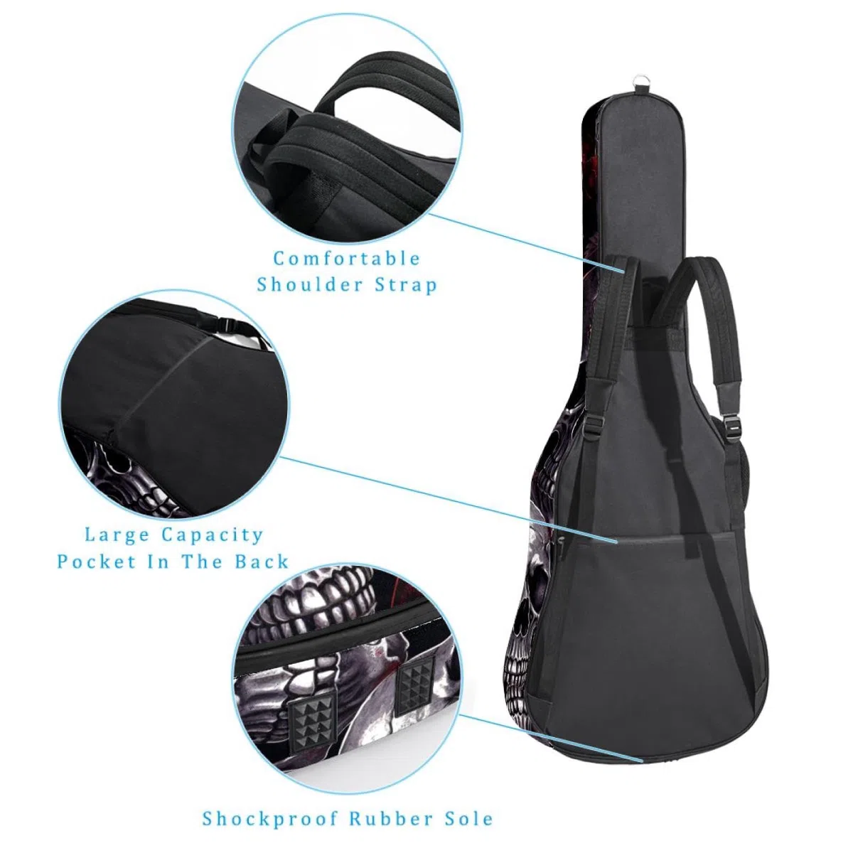Halloween Skull 56 - Bolsa para guitarra acústica con 2 bolsillos, correa ajustable para el hombro y colgador trasero, adecuada para guitarras eléctricas, bajos y guitarras clásicas, Calavera de
