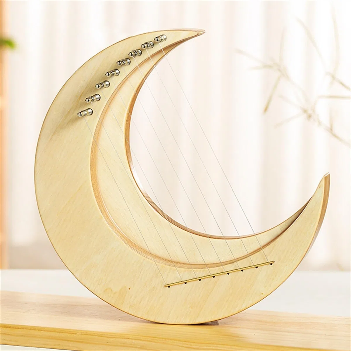 Lyre Harp Forma De Luna Cuerda 8, 11, 15 Pequeño Arpa De Lira Portátil Madera Maciza Instrumento Musical Principiante Fácil De Aprender Arpa Lira(8-note-large log)