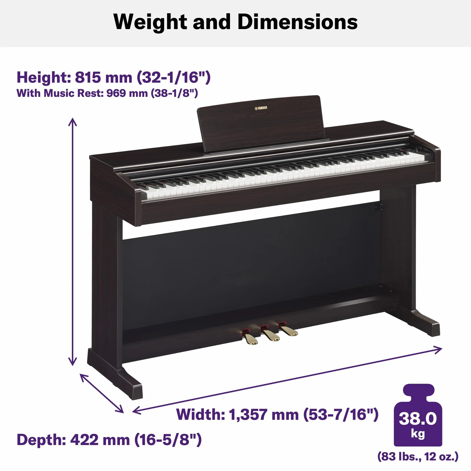 Yamaha ARIUS YDP-145 - Piano Digital, Piano clásico y elegante para principiantes y aficionados, para cualquier rincón de la casa, Palisandro