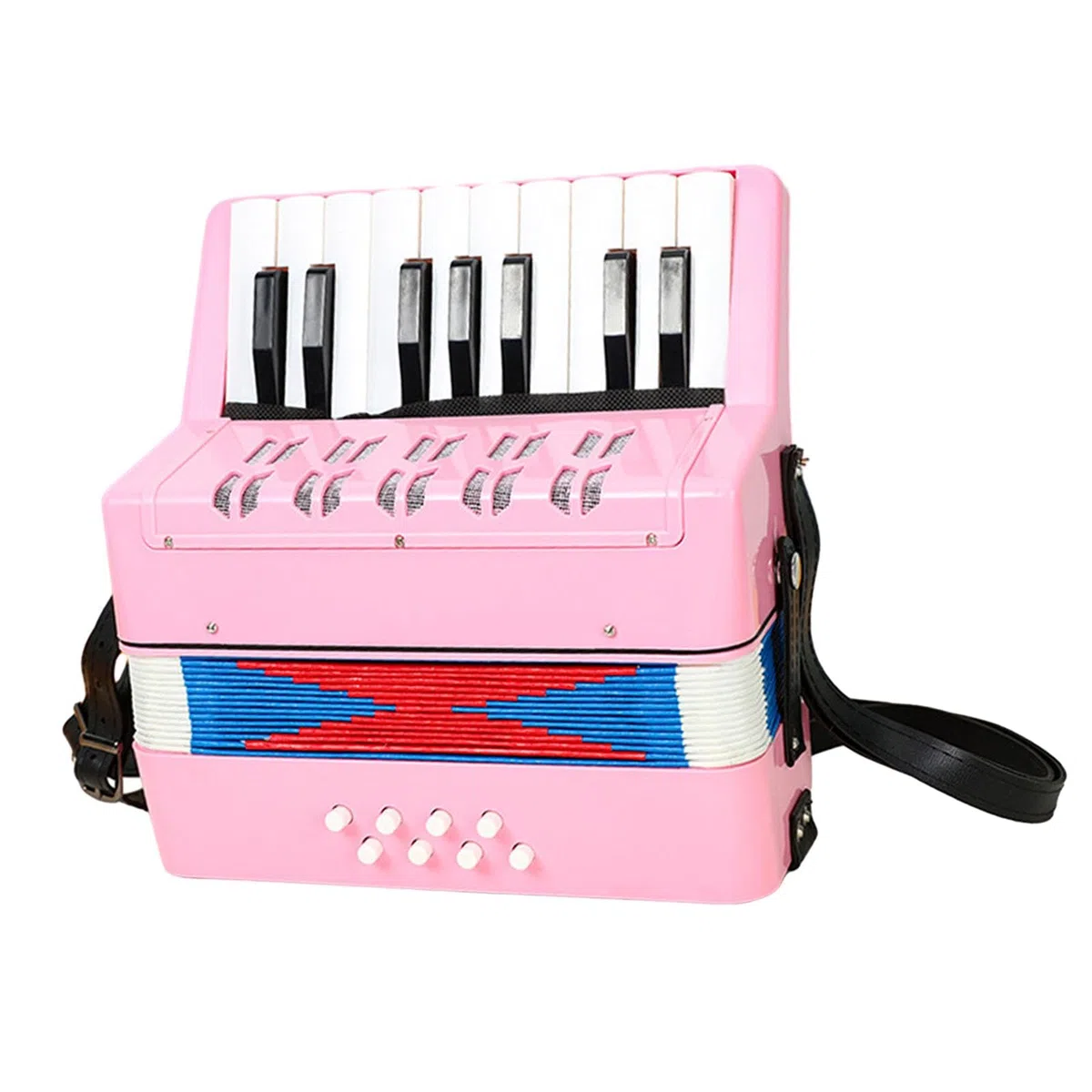 Instrumento musical de acordeón de piano de 17 teclas, 8 bajos, para principiantes, niños, rosa, 23 x 10 x 23 cm
