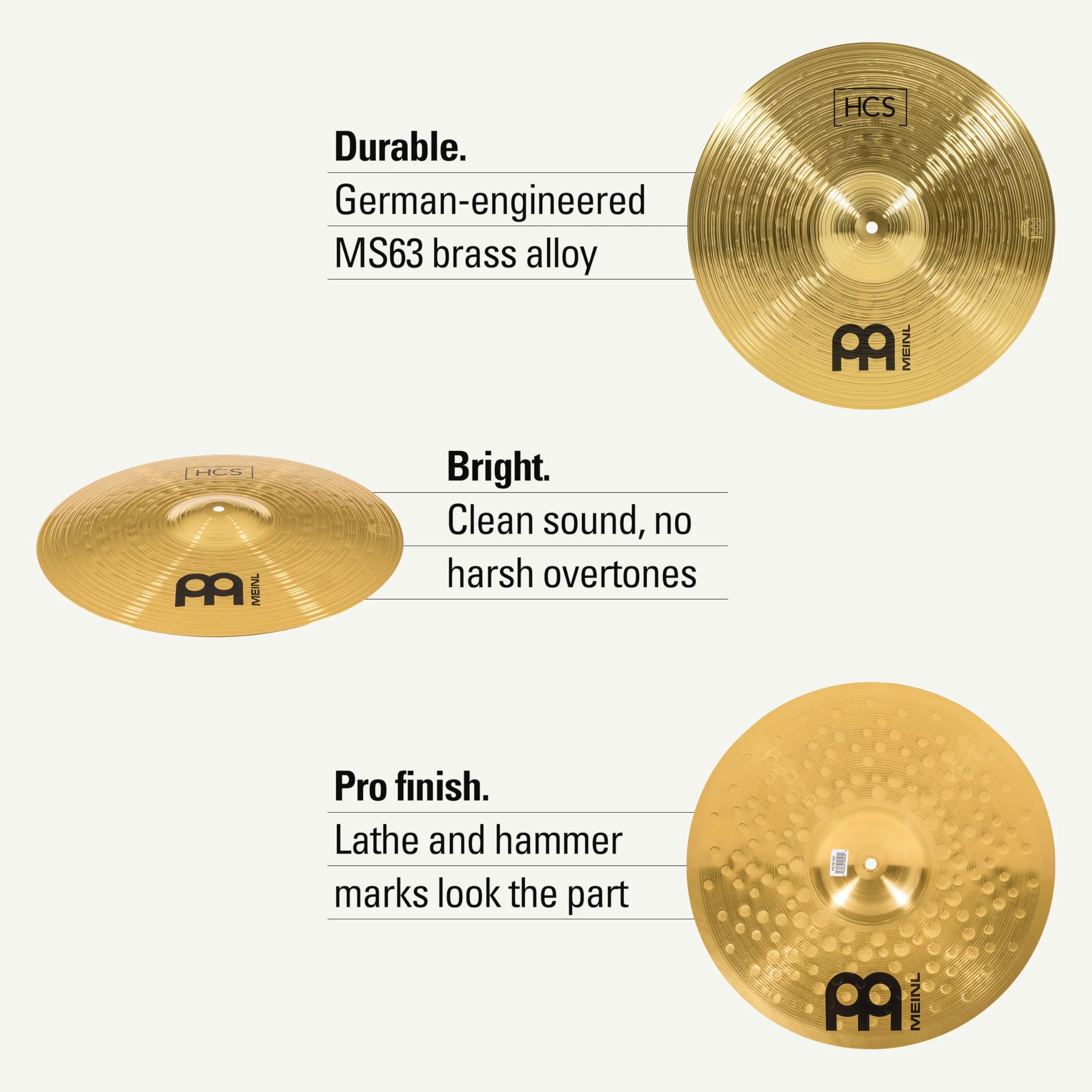 Meinl Cymbals HCS Plato Crash de 16 pulgadas (40,64cm) Platillos de Batería – Latón, Acabado Tradicional (HCS16C)