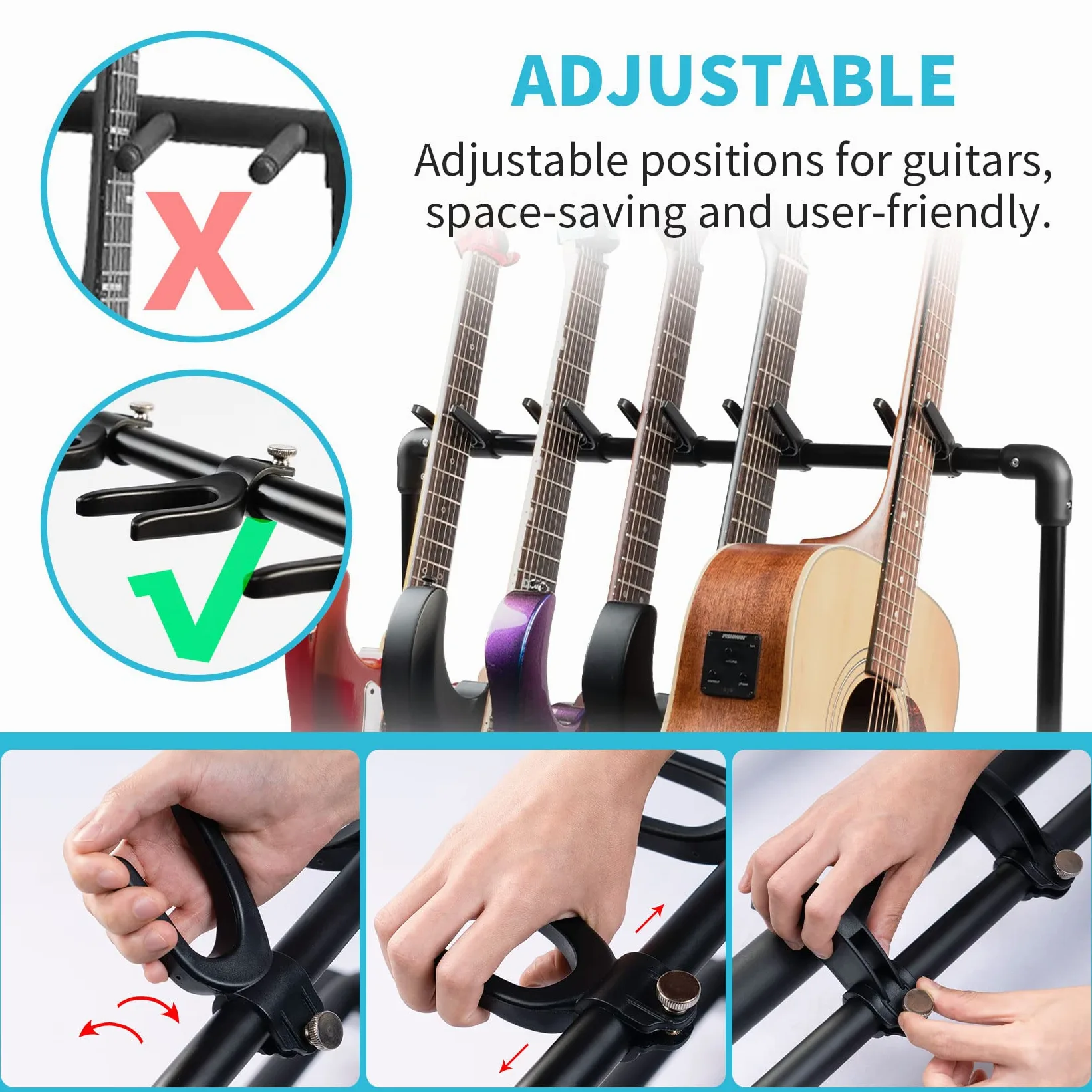 GUITTO Soporte Plegable Universal para Guitarras, Bajo y Guitarra Acústica - 5 Soportes GGS-07
