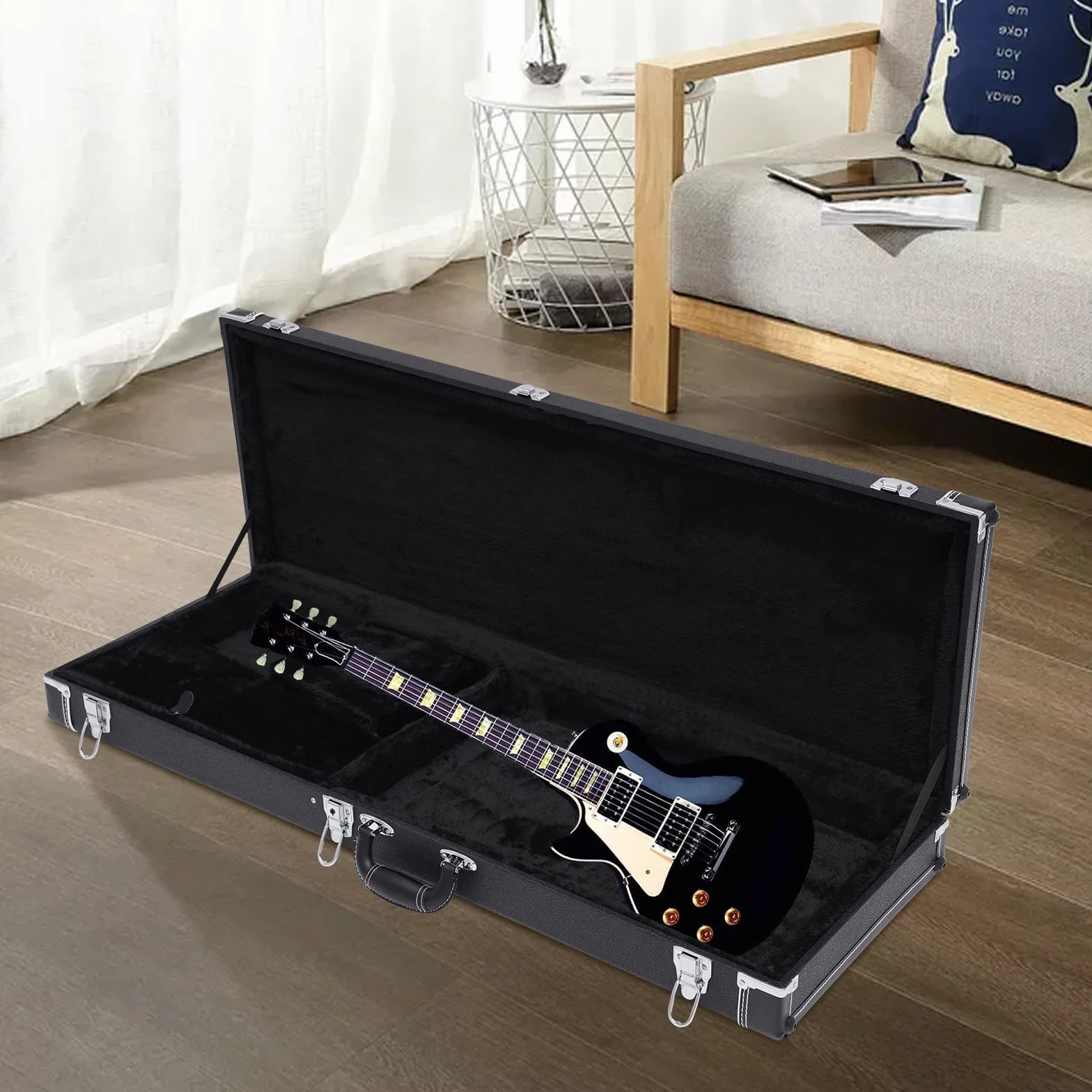 Funda rígida para guitarra eléctrica, color negro, funda rígida rectangular con llave, estuche de transporte para la mayoría de guitarras eléctricas, como clase ST, Tele, Fender y Ebenezer