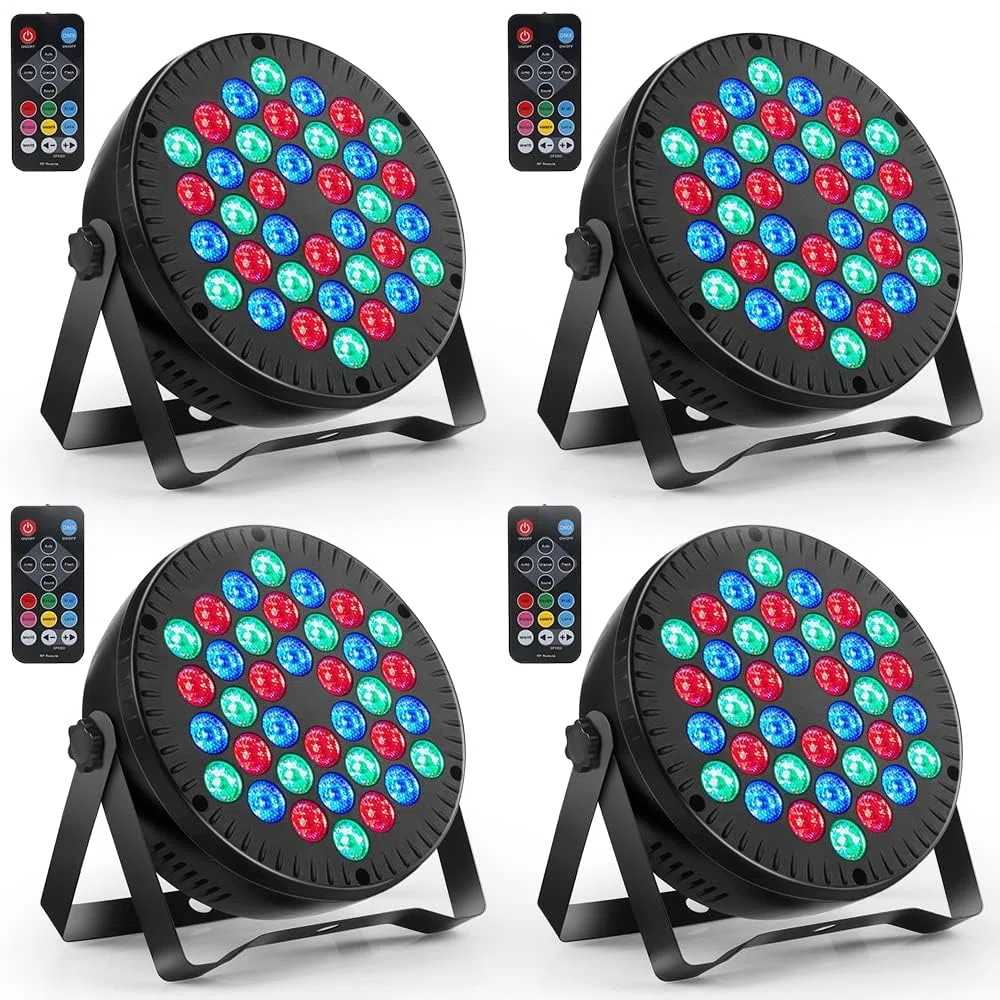 Focos LED 36W Foco RGB Luz Colorida con Control DMX y Mando, Luces de Fiesta, Discoteca, Conciertos y Celebraciones - 4 Piezas