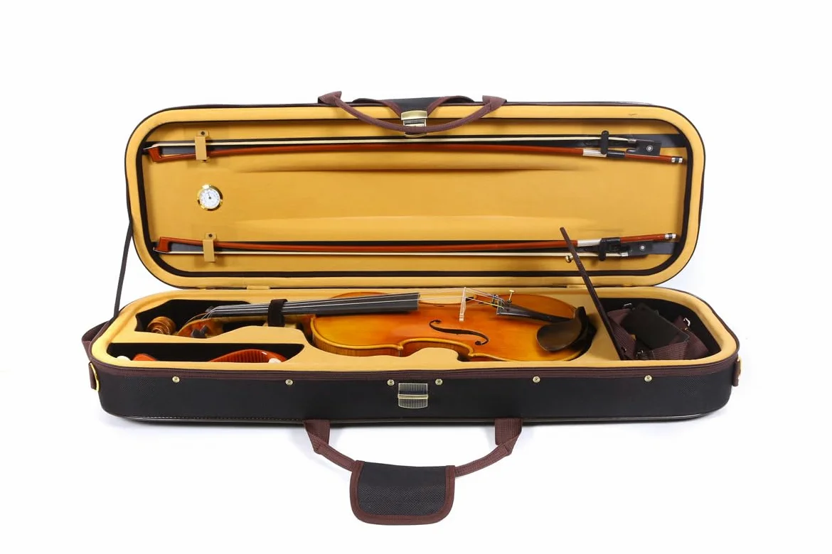 Caja de violín de Lona 4/4 tamaño Completo de Madera Rectangular con Correas duraderas 2 Soporte para Arco Bolsa de violín de Viaje