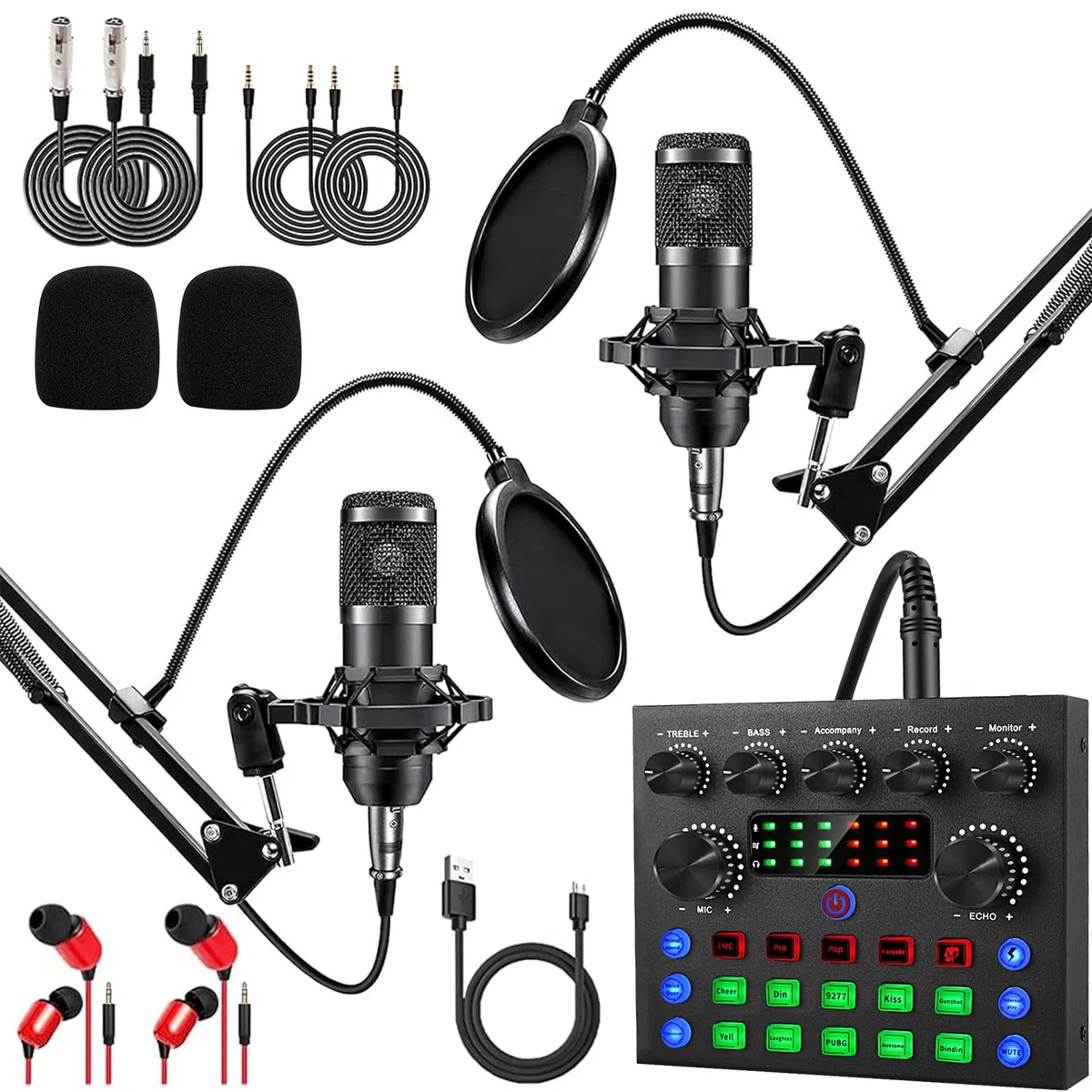 ALPOWL Paquete de Equipo de Podcast para 2, Micrófono Podcast，Cambiador de Voz y micrófono de Condensador, Set de micrófonos para Podcast para Gamers, podcasting, grabación, Canto y Streaming
